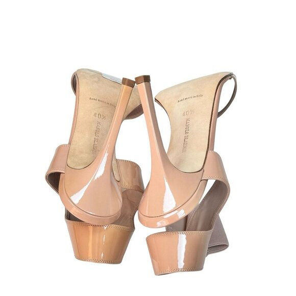NWT Manolo Blahnik Sandals Sz 10 Nude Patent Leather Stiletto Heel Minimalist - Picture 10 of 14